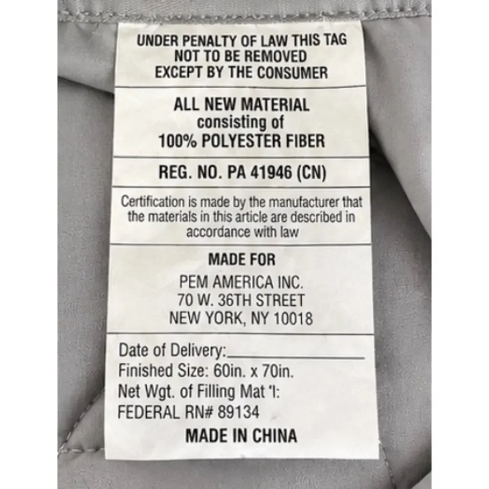 Gray Quilted Oversized Throw Blanket – 60” x 70”
